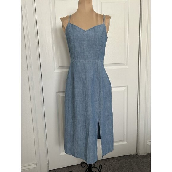 J. Crew Women's Chambray Slip Midi Dress Vista Blue Wash Size 6P - Picture 3 of 14